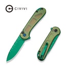 CIVIVI Button Lock Elementum II Flipper Knife Polished Yellow Ultem Handle (2.96" Green Painted Nitro - V Blade) C18062P - 2026 BS1 - CIVIVI