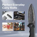 CIVIVI Button Lock Praxis Flipper Knife Aluminum Handle (3.75" Damascus Blade) C18026E - DS1 - CIVIVI