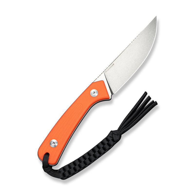 CIVIVI Carveth Fixed Blade Knife Orange G10 Handle (3.59" Stonewashed AEB - L Blade) C25040 Sample1, With 1PC Black Lanyard, Black Kydex Sheath & T - Clip