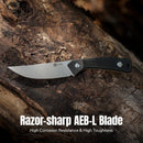 CIVIVI Carveth Hunting Fixed Blade Knife Black G10 Handle (3.59" Stonewashed AEB-L Blade) C25040-1, With 1PC Black Lanyard, Black Kydex Sheath & T-Clip - CIVIVI