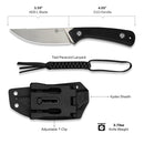 CIVIVI Carveth Hunting Fixed Blade Knife Black G10 Handle (3.59" Stonewashed AEB-L Blade) C25040-1, With 1PC Black Lanyard, Black Kydex Sheath & T-Clip - CIVIVI