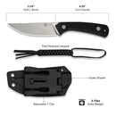 CIVIVI Carveth Hunting Fixed Blade Knife Black G10 Handle (3.59" Stonewashed AEB-L Blade) C25040-1, With 1PC Black Lanyard, Black Kydex Sheath & T-Clip - CIVIVI