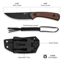 CIVIVI Carveth Hunting Fixed Blade Knife Guibourtia Wood Handle (3.59" Black Stonewashed AEB-L Blade) C25040-3, With 1PC Black Lanyard, Black Kydex Sheath & T-Clip - CIVIVI