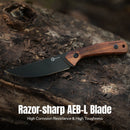 CIVIVI Carveth Hunting Fixed Blade Knife Guibourtia Wood Handle (3.59" Black Stonewashed AEB-L Blade) C25040-3, With 1PC Black Lanyard, Black Kydex Sheath & T-Clip - CIVIVI