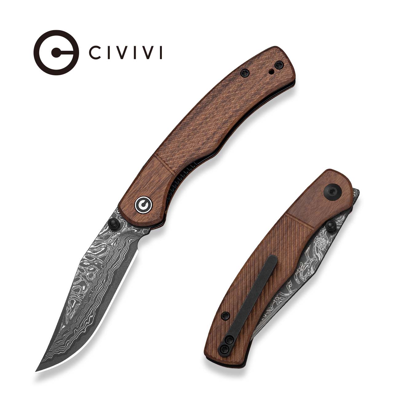 CIVIVI Clingman Front Flipper & Thumb Stud Knife Milled Guibourtia Woo