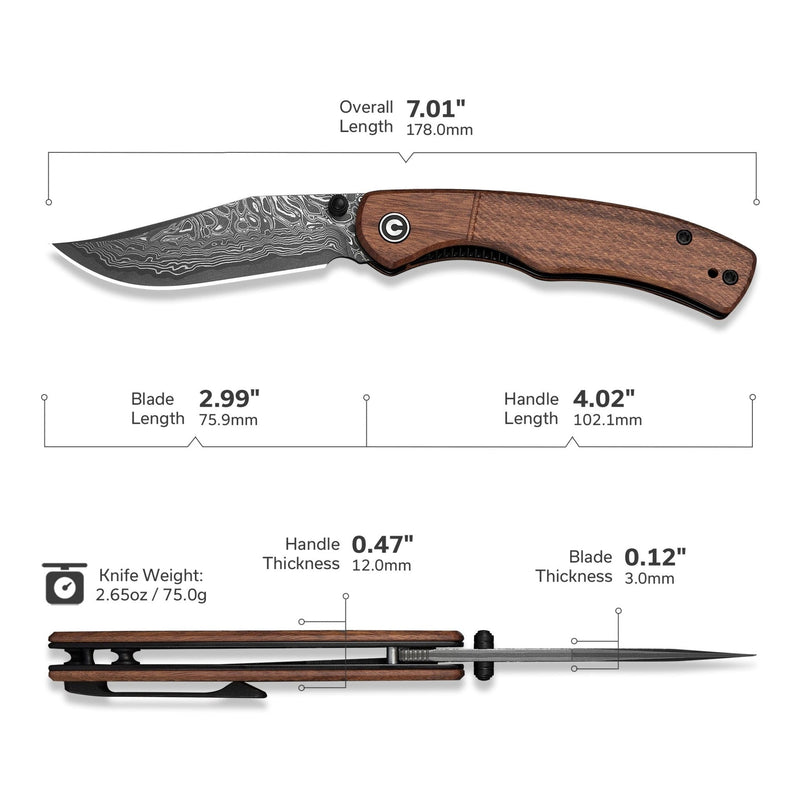 CIVIVI Clingman Front Flipper & Thumb Stud Knife Milled Guibourtia