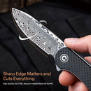 CIVIVI Elementum Flipper Knife Carbon Fiber & G10 Handle (2.96" Damascus Blade) C907DS - CIVIVI