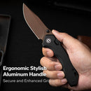 CIVIVI ELITE Brova Thumb Stud & Top Liner Lock Knife Black Aluminum Handle (3.41" Dark Brown Stonewashed CPM S35VN Blade) CE25093-2 - CIVIVI