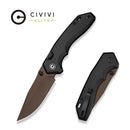CIVIVI ELITE Brova Thumb Stud & Top Liner Lock Knife Black Aluminum Handle (3.41" Dark Brown Stonewashed CPM S35VN Blade) CE25093-2 - CIVIVI
