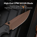 CIVIVI ELITE Brova Thumb Stud & Top Liner Lock Knife Black Aluminum Handle (3.41" Dark Brown Stonewashed CPM S35VN Blade) CE25093-2 - CIVIVI