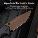 CIVIVI ELITE Brova Thumb Stud & Top Liner Lock Knife Black Aluminum Handle (3.41" Dark Brown Stonewashed CPM S35VN Blade) CE25093-2 - CIVIVI