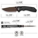 CIVIVI ELITE Brova Thumb Stud & Top Liner Lock Knife Black Aluminum Handle (3.41" Dark Brown Stonewashed CPM S35VN Blade) CE25093-2 - CIVIVI