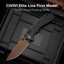 CIVIVI ELITE Brova Thumb Stud & Top Liner Lock Knife Black Aluminum Handle (3.41" Dark Brown Stonewashed CPM S35VN Blade) CE25093-2 - CIVIVI