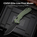 CIVIVI ELITE Brova Thumb Stud & Top Liner Lock Knife Forest Green Aluminum Handle (3.41" Black Stonewashed CPM S35VN Blade) CE25093-3 - CIVIVI