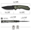 CIVIVI ELITE Brova Thumb Stud & Top Liner Lock Knife Forest Green Aluminum Handle (3.41" Black Stonewashed CPM S35VN Blade) CE25093-3 - CIVIVI