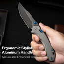 CIVIVI ELITE Brova Thumb Stud & Top Liner Lock Knife Gray Aluminum Handle (3.41" Black Stonewashed CPM S35VN Blade) CE25093-1 - CIVIVI