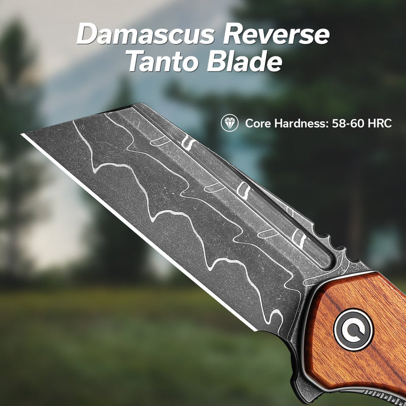 CIVIVI ExOne Flipper Knife Wood Handle Damascus