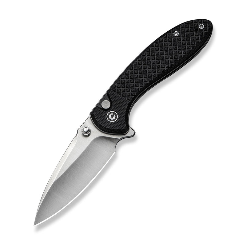 CIVIVI Faeger Flipper & Thumb Stud & Button Lock Knife Milled Black G10 Handle (2.98" Satin Finished 14C28N Blade) C24031 - 1