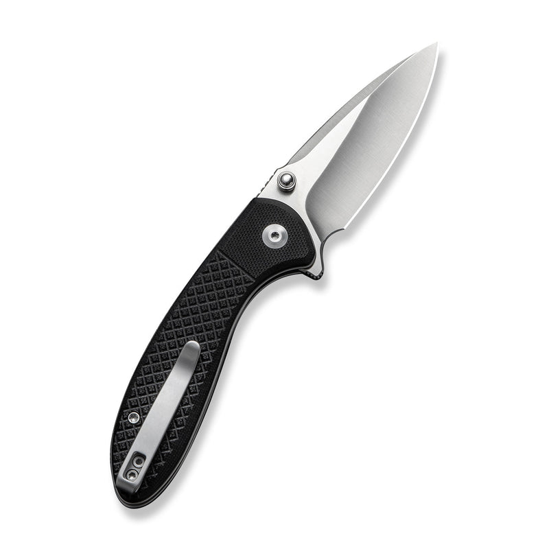CIVIVI Faeger Flipper & Thumb Stud & Button Lock Knife Milled Black G10 Handle (2.98" Satin Finished 14C28N Blade) C24031 - 1