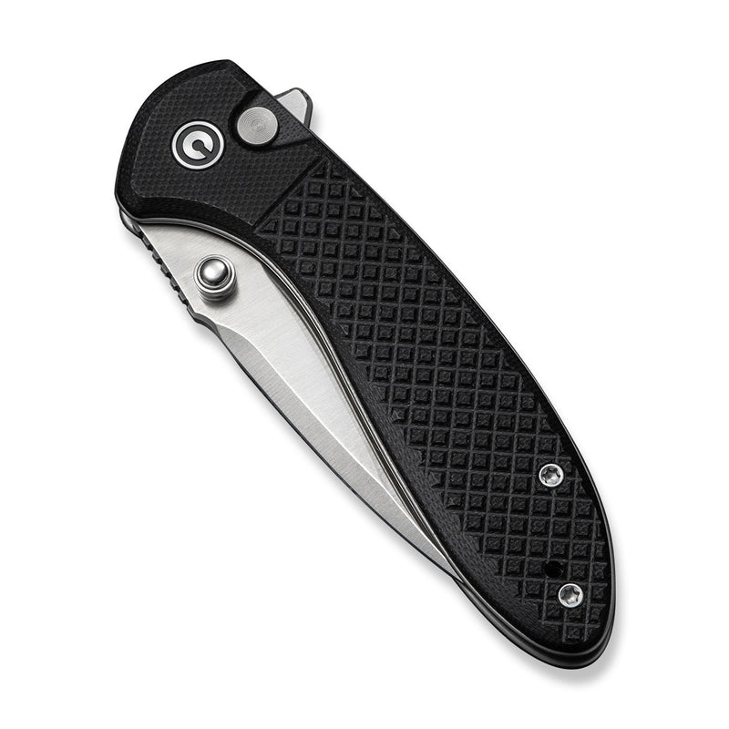 CIVIVI Faeger Flipper & Thumb Stud & Button Lock Knife Milled Black G10 Handle (2.98" Satin Finished 14C28N Blade) C24031 - 1