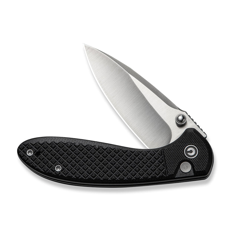 CIVIVI Faeger Flipper & Thumb Stud & Button Lock Knife Milled Black G10 Handle (2.98" Satin Finished 14C28N Blade) C24031 - 1