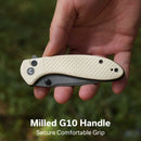 CIVIVI Faeger Flipper & Thumb Stud & Button Lock Knife Milled Ivory G10 Handle (2.98" Damascus Blade) C24031 - DS1