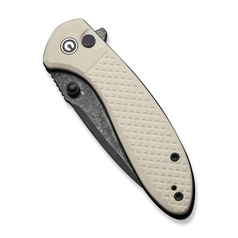 CIVIVI Faeger Flipper & Thumb Stud & Button Lock Knife Milled Ivory G10 Handle (2.98" Damascus Blade) C24031 - DS1