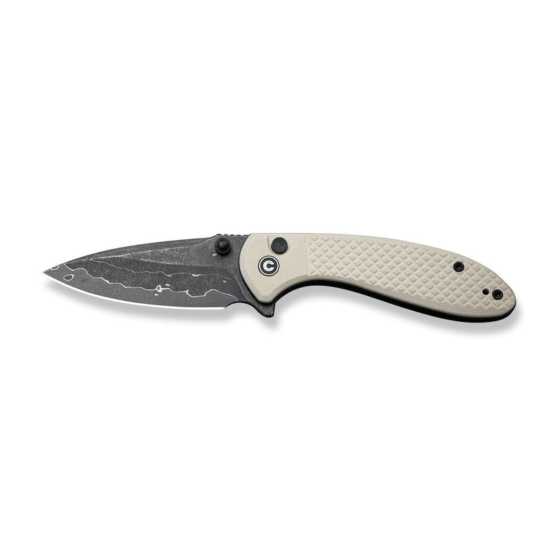CIVIVI Faeger Flipper & Thumb Stud & Button Lock Knife Milled Ivory G10 Handle (2.98" Damascus Blade) C24031 - DS1