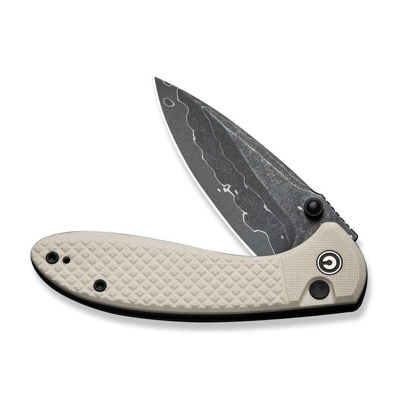 CIVIVI Faeger Flipper & Thumb Stud & Button Lock Knife Milled Ivory G10 Handle (2.98" Damascus Blade) C24031 - DS1
