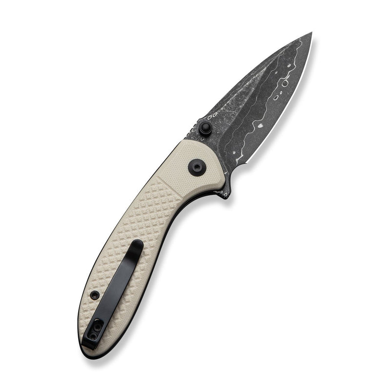 CIVIVI Faeger Flipper & Thumb Stud & Button Lock Knife Milled Ivory G10 Handle (2.98" Damascus Blade) C24031 - DS1