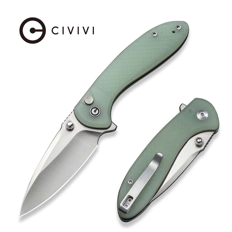 CIVIVI Faeger Flipper & Thumb Stud & Button Lock Knife Milled Natural G10 Handle (2.98" Satin Finished 14C28N Blade) C24031 - 3