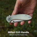 CIVIVI Faeger Flipper & Thumb Stud & Button Lock Knife Milled Natural G10 Handle (2.98" Satin Finished 14C28N Blade) C24031 - 3