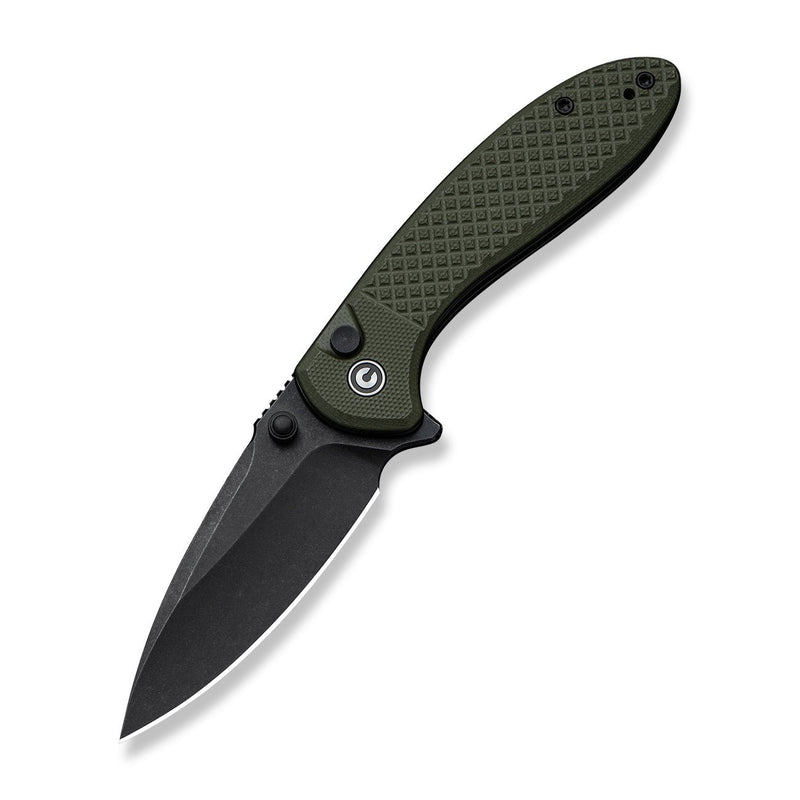 CIVIVI Faeger Flipper & Thumb Stud & Button Lock Knife Milled OD Green G10 Handle (2.98" Black Stonewashed 14C28N Blade) C24031 - 2