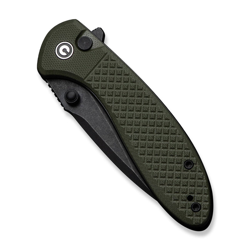 CIVIVI Faeger Flipper & Thumb Stud & Button Lock Knife Milled OD Green G10 Handle (2.98" Black Stonewashed 14C28N Blade) C24031 - 2