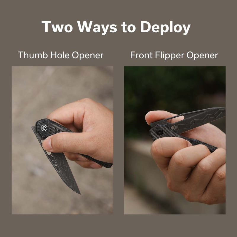 CIVIVI Guile Front Flipper & Thumb Hole Knife Micarta Handle (3.25" Damascus Blade) C24062B - DS1