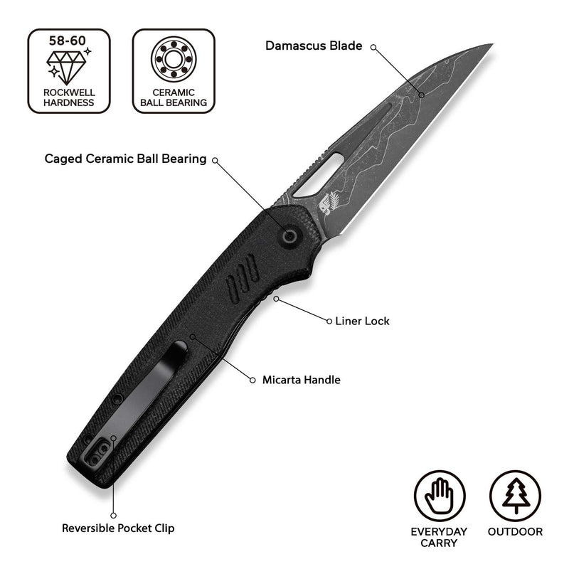 CIVIVI Guile Front Flipper & Thumb Hole Knife Micarta Handle (3.25" Damascus Blade) C24062B - DS1