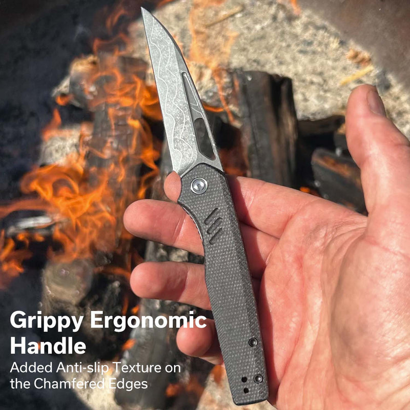 CIVIVI Guile Front Flipper & Thumb Hole Knife Micarta Handle (3.25" Damascus Blade) C24062B - DS1