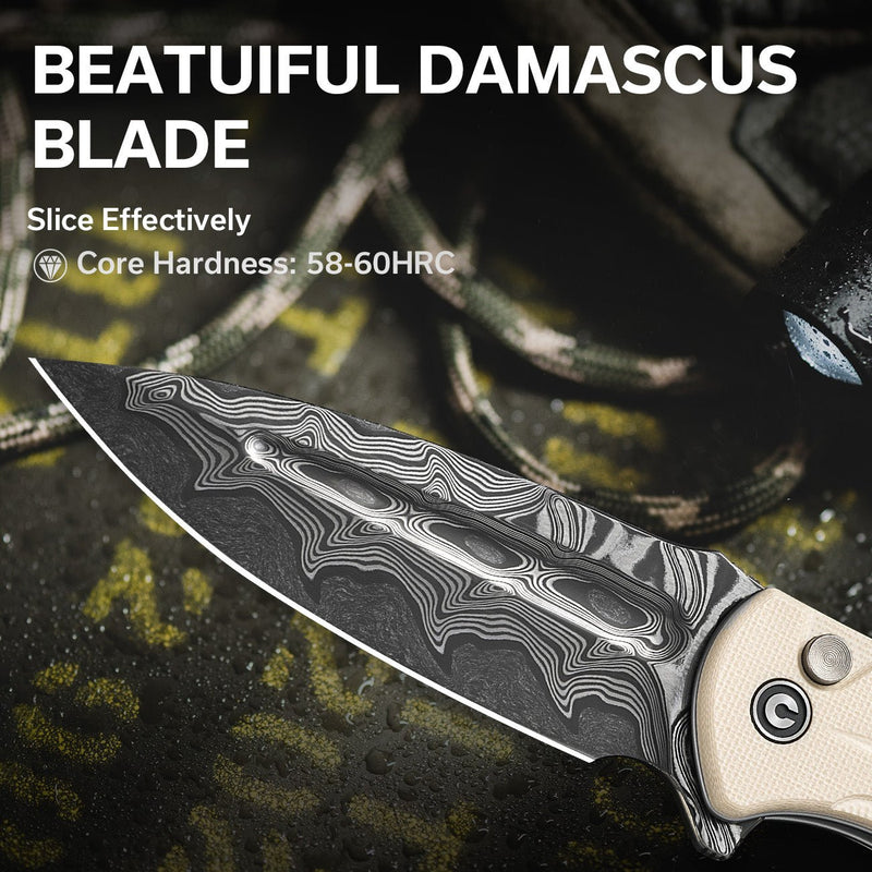 CIVIVI Incindie Flipper & Button Lock Knife G10 Handle Damascus