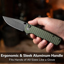 CIVIVI Iron Tide Flipper & Thumb Stud & Button Lock Knife Forest Green Aluminum Handle (3.24" Black Stonewashed 14C28N Blade) C25011-2 - CIVIVI