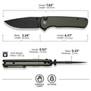 CIVIVI Iron Tide Flipper & Thumb Stud & Button Lock Knife Forest Green Aluminum Handle (3.24" Black Stonewashed 14C28N Blade) C25011-2 - CIVIVI