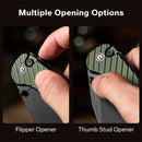CIVIVI Iron Tide Flipper & Thumb Stud & Button Lock Knife Forest Green Aluminum Handle (3.24" Black Stonewashed 14C28N Blade) C25011-2 - CIVIVI