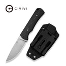 CIVIVI Jencks Fixed Blade Knife Black G10 Handle (3.54" Satin Finished 14C28N Blade) C24051 - 1, With 1PC Black Lanyard, Black Kydex Sheath & T - Clip - CIVIVI