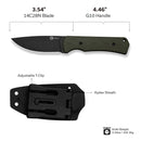 CIVIVI Jencks Fixed Blade Knife OD Green G10 Handle (3.54" Black Stonewashed 14C28N Blade) C24051-2, With 1PC Black Lanyard, Black Kydex Sheath & T-Clip - CIVIVI