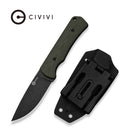 CIVIVI Jencks Fixed Blade Knife OD Green G10 Handle (3.54" Black Stonewashed 14C28N Blade) C24051 - 2, With 1PC Black Lanyard, Black Kydex Sheath & T - Clip - CIVIVI