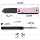 CIVIVI Kukei Front Flipper Knife Powder Pink G10 Handle (2.02" Black Stonewashed Nitro - V Blade) C25036 - 1, With 1PC Black Leather Sheath - CIVIVI
