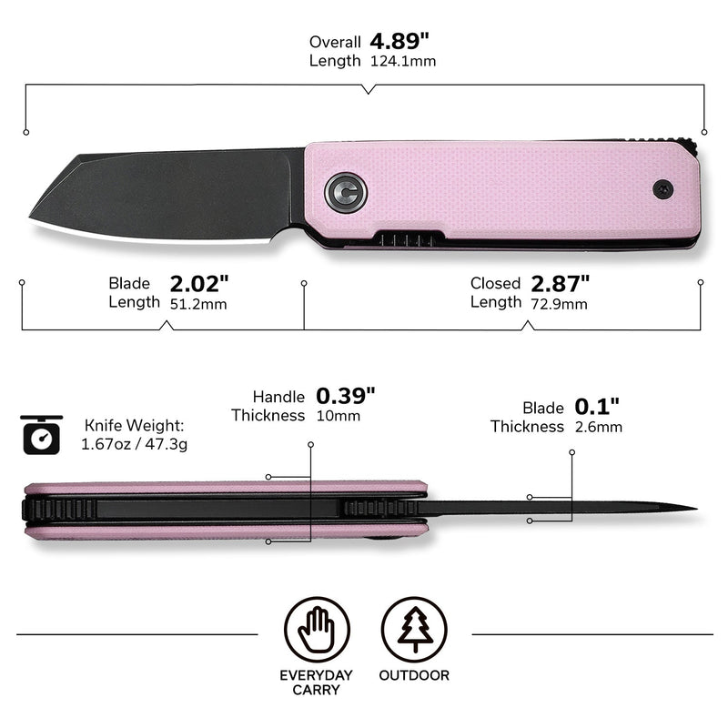 CIVIVI Kukei Front Flipper Knife Powder Pink G10 Handle (2.02