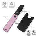 CIVIVI Kukei Front Flipper Knife Powder Pink G10 Handle (2.02" Black Stonewashed Nitro - V Blade) C25036 - 1, With 1PC Black Leather Sheath - CIVIVI
