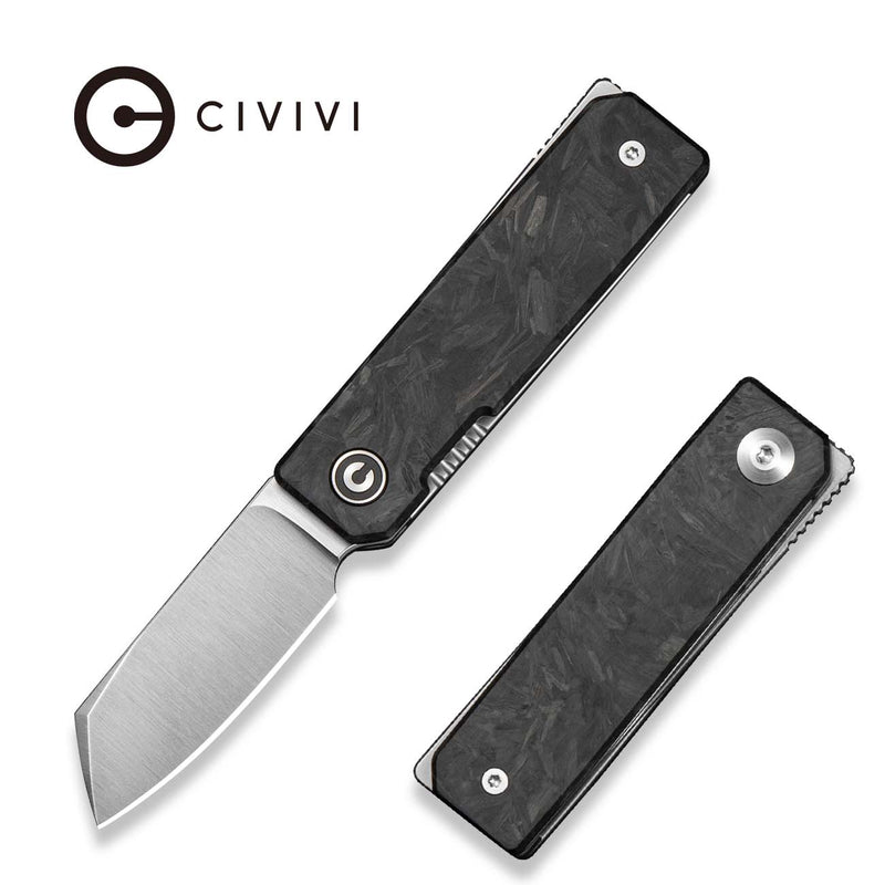 CIVIVI Kukei Front Flipper Knife Shredded Carbon Fiber Handle (2.02" Satin Finished Nitro - V Blade) C25036 Sample1