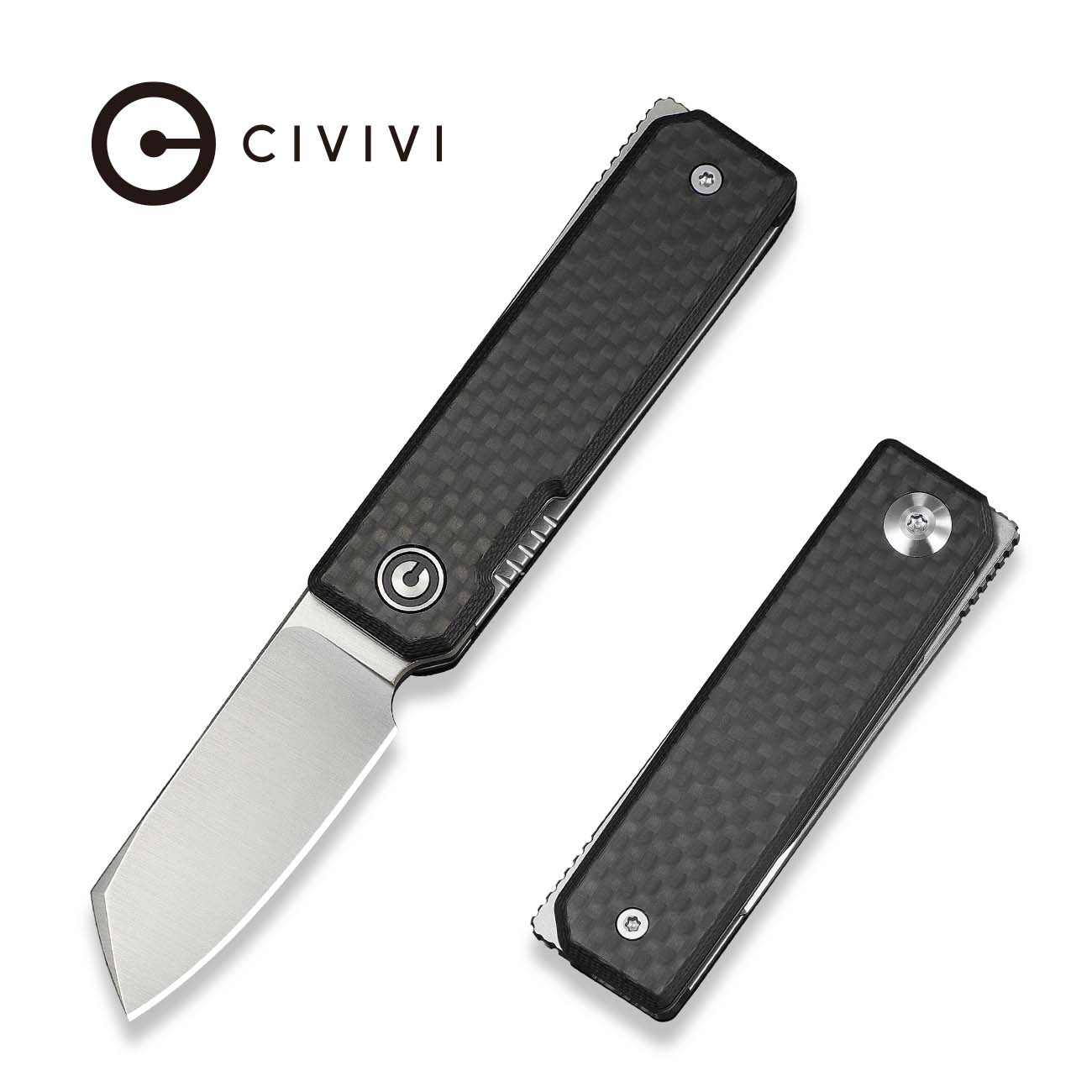 茶 Kei CIVIVI Kukei Front Flipper Knife Twill Carbon Fiber Overlay On Black G