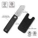 CIVIVI Kukei Front Flipper Knife Twill Carbon Fiber Overlay On Black G10 Handle (2.02" Satin Finished Nitro - V Blade) C25036 - 4, With 1PC Black Leather Sheath - CIVIVI